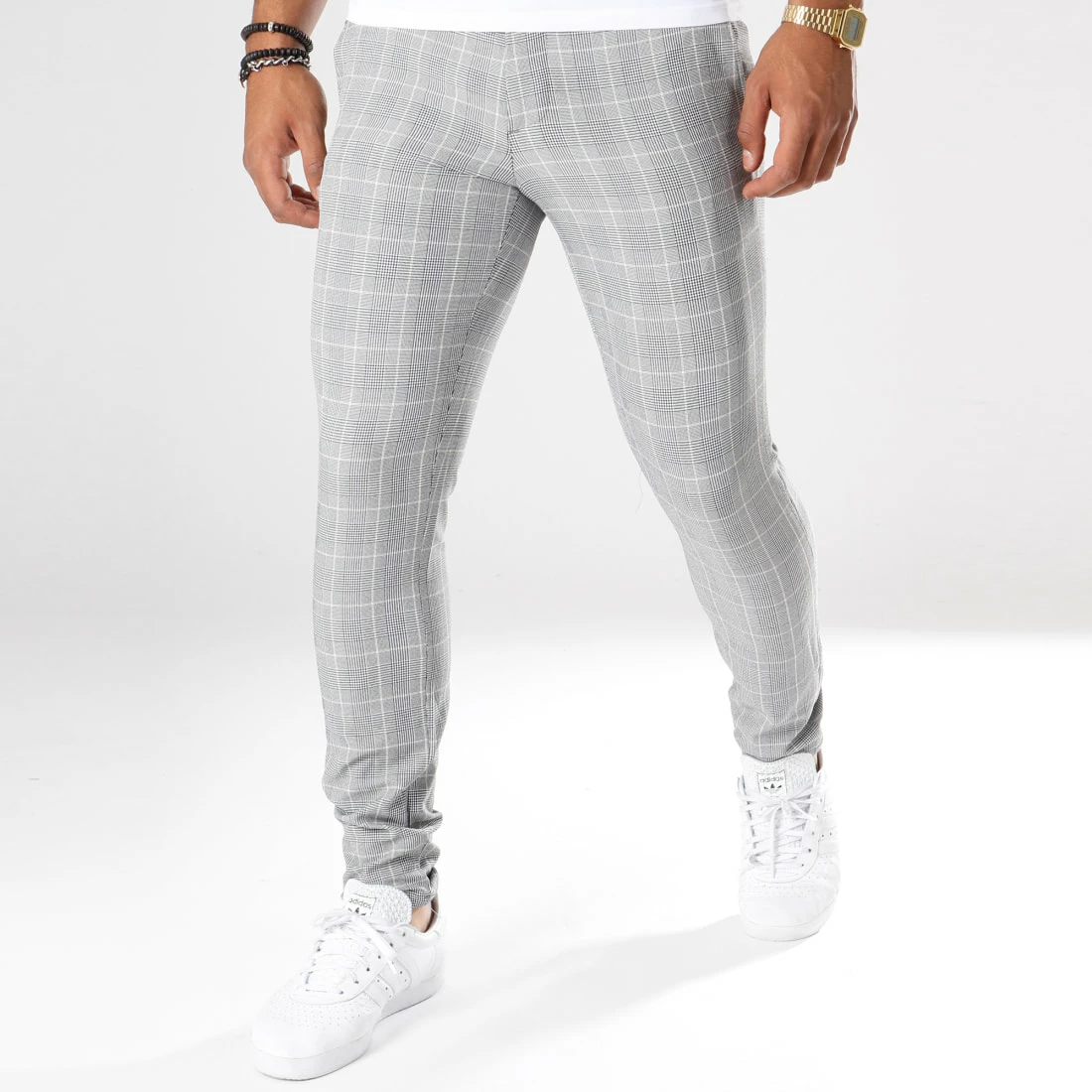 Promo 💯 Pantalon Super Skinny Fit A Carreaux 28010 Gris Détails Beige de Mackten 🛒 3 Promo 💯 Pantalon Super Skinny Fit A Carreaux 28010 Gris Détails Beige de Mackten 🛒 – Image 2