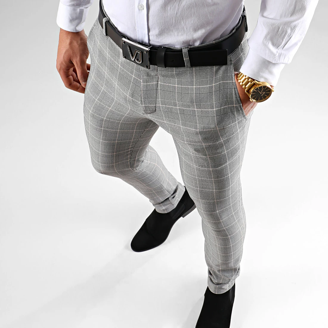 Promo 💯 Pantalon Super Skinny Fit A Carreaux 28010 Gris Détails Beige de Mackten 🛒 8 Promo 💯 Pantalon Super Skinny Fit A Carreaux 28010 Gris Détails Beige de Mackten 🛒 – Image 7