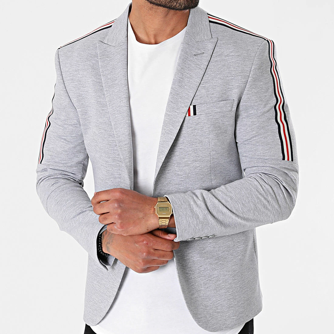 Tout neuf 🧨 Veste Blazer A Bandes Aldo Gris Chiné de Mackten 🔥 5 Tout neuf 🧨 Veste Blazer A Bandes Aldo Gris Chiné de Mackten 🔥 – Image 3
