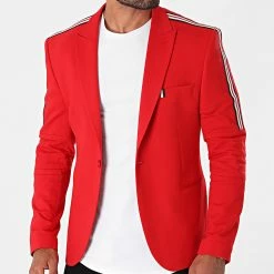 De gros ⭐ Veste Blazer A Bandes Rocco Rouge de Mackten ✨