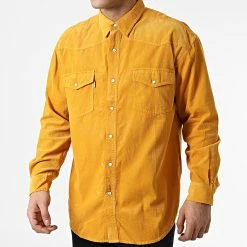 Bon marché 🛒 Chemise Manches Longues Velours VE402 Jaune Moutarde de Mackten ⭐