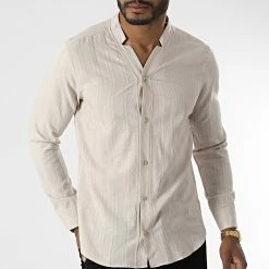 Meilleure vente 👏 Chemise Manches Longues A Rayures ML601 Beige de Mackten ❤️ -Promos Mackten Magasin mackten 316372 ML601 BEIGE 20220503T161751 03