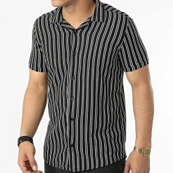 Budget 😍 Chemise Manches Courtes A Rayures MCR-10 Noir de Mackten 🔥