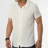 Vente flash ⭐ Chemise Manches Courtes A Rayures MCR-10 Blanc Beige de Mackten 🧨