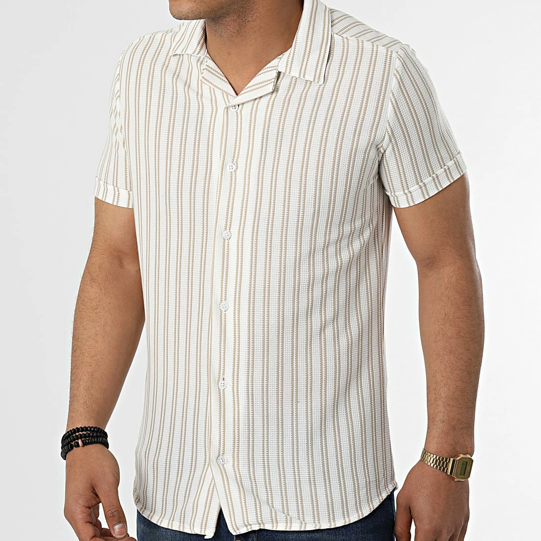 Vente flash ⭐ Chemise Manches Courtes A Rayures MCR-10 Blanc Beige de Mackten 🧨 3 Vente flash ⭐ Chemise Manches Courtes A Rayures MCR-10 Blanc Beige de Mackten 🧨