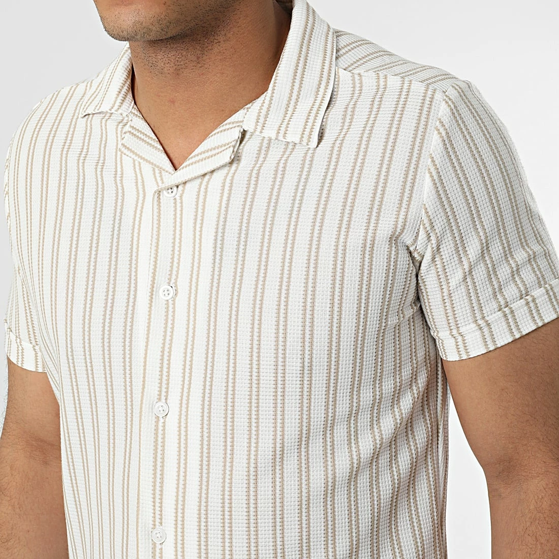 Vente flash ⭐ Chemise Manches Courtes A Rayures MCR-10 Blanc Beige de Mackten 🧨 4 Vente flash ⭐ Chemise Manches Courtes A Rayures MCR-10 Blanc Beige de Mackten 🧨 – Image 2