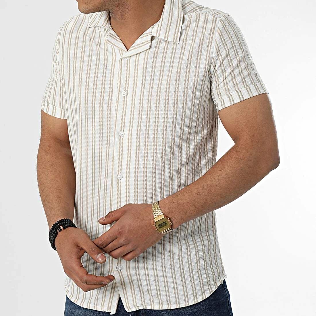 Vente flash ⭐ Chemise Manches Courtes A Rayures MCR-10 Blanc Beige de Mackten 🧨 5 Vente flash ⭐ Chemise Manches Courtes A Rayures MCR-10 Blanc Beige de Mackten 🧨 – Image 3