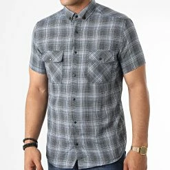 Grosses soldes 🌟 Chemise Manches Courtes A Carreaux MCC-003 Bleu Marine de Mackten 💯