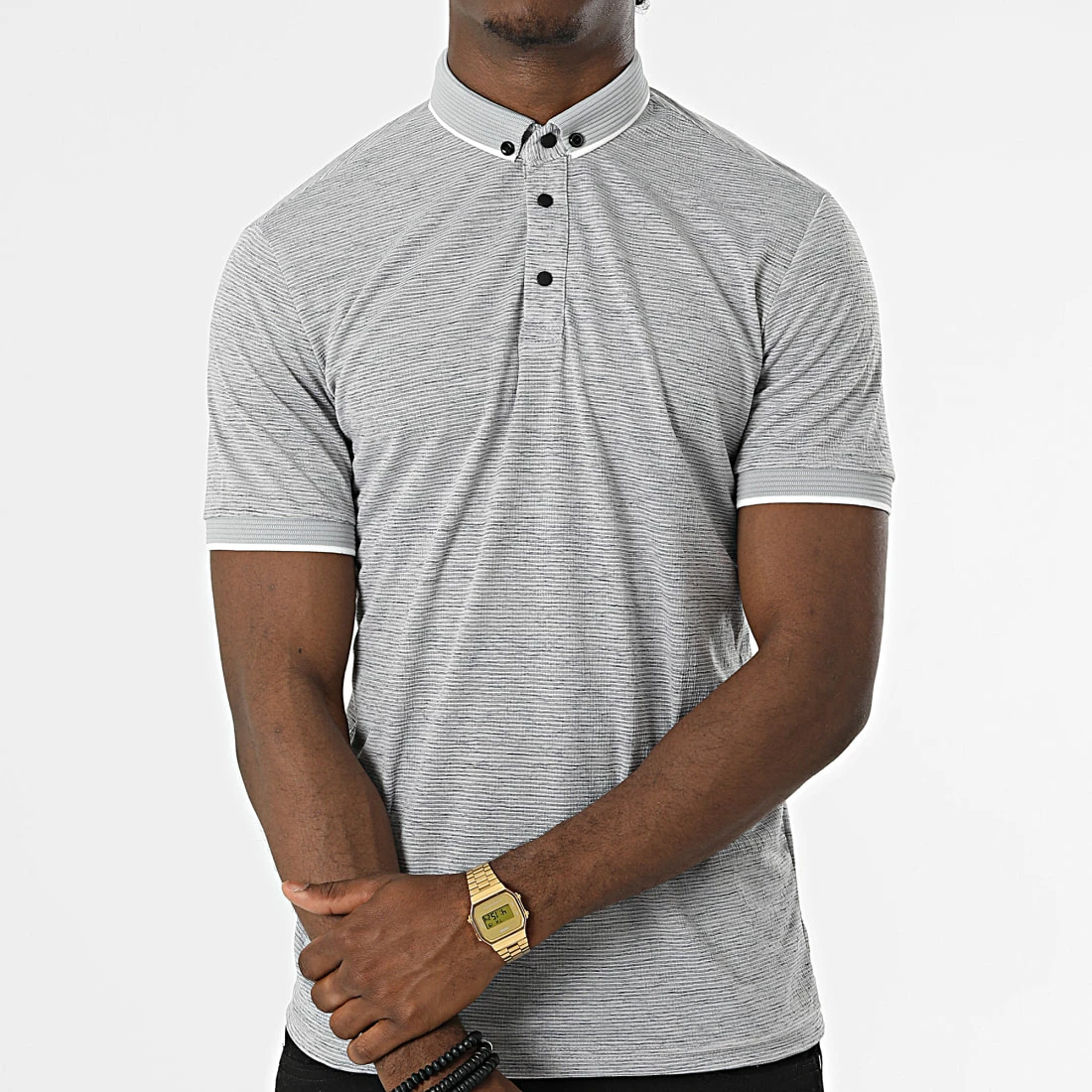 Remise 🎉 Polo Manches Courtes 1884 Gris Chiné de Mackten 🎁 3 Remise 🎉 Polo Manches Courtes 1884 Gris Chiné de Mackten 🎁