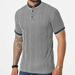 Vente flash 😍 Polo Manches Courtes A Rayures 1921 Gris Anthracite Blanc de Mackten 💯