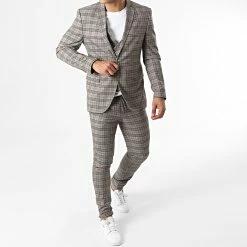 Grosses soldes 👍 Costume 3 Pièces A Carreaux 28042 Beige de Mackten 😉