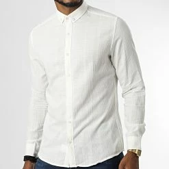 Grosses soldes 😍 Chemise Manches Longues ML602EC Blanc Cassé de Mackten 💯