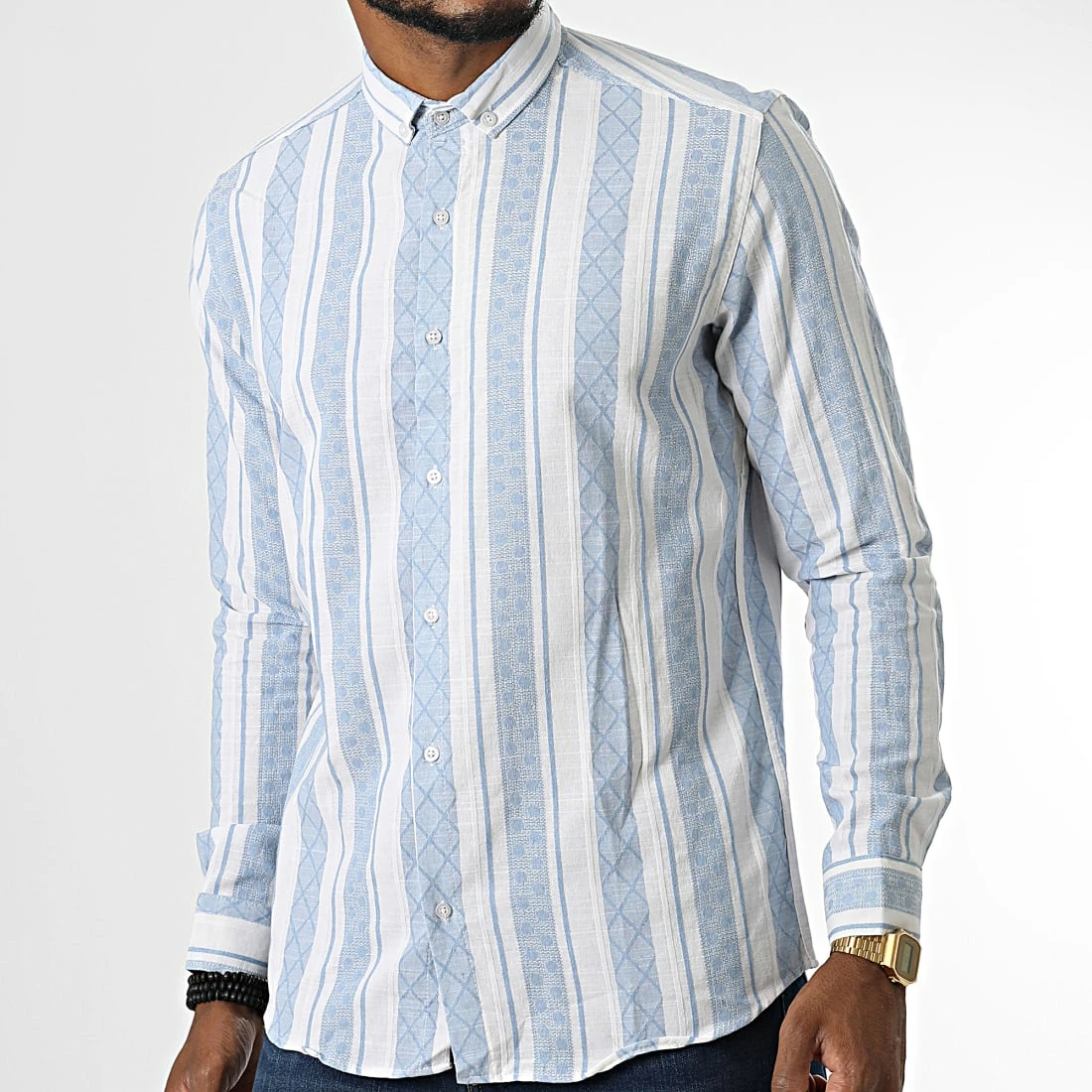 Acheter ⭐ Chemise Manches Longues A Rayures ML603 Bleu Clair Blanc de Mackten ✔️ 3 Acheter ⭐ Chemise Manches Longues A Rayures ML603 Bleu Clair Blanc de Mackten ✔️