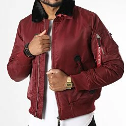 Offres đ Veste Bomber Col Fourrure MKB31 Bordeaux de Mackten đ