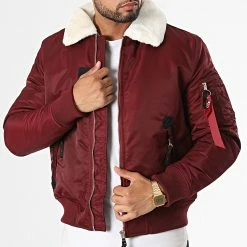 Meilleure affaire 😀 Veste Bomber Col Fourrure MKB16 Bordeaux de Mackten 🎉