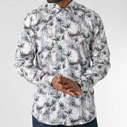 Nouveau 🛒 Chemise Manches Longues Floral M6601-1 Blanc de Mackten 😍