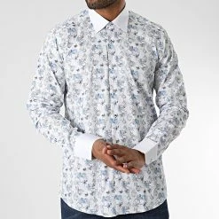 Acheter 💯 Chemise Manches Longues Floral M6601-4 Blanc Bleu de Mackten ❤️ -Promos Mackten Magasin mackten 343079 M6601 4 20221103T120547 03