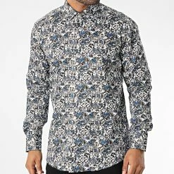 Tout neuf ✨ Chemise Manches Longues Floral M6601-3 Blanc Marron Bleu de Mackten 🔔