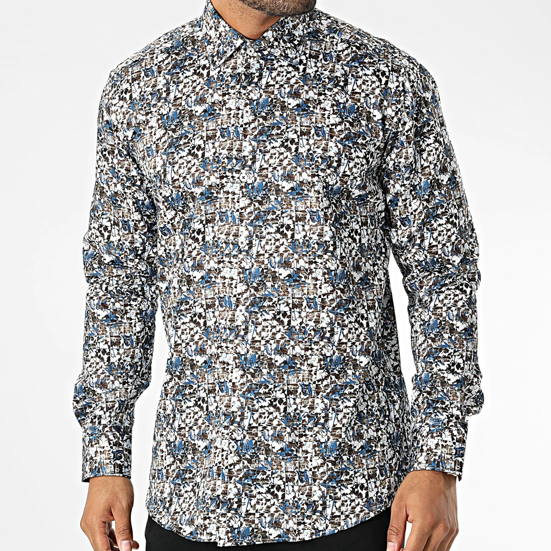 Tout neuf ✨ Chemise Manches Longues Floral M6601-3 Blanc Marron Bleu de Mackten 🔔 3 Tout neuf ✨ Chemise Manches Longues Floral M6601-3 Blanc Marron Bleu de Mackten 🔔