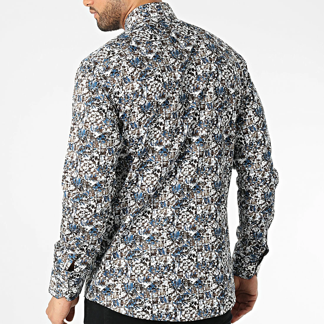 Tout neuf ✨ Chemise Manches Longues Floral M6601-3 Blanc Marron Bleu de Mackten 🔔 6 Tout neuf ✨ Chemise Manches Longues Floral M6601-3 Blanc Marron Bleu de Mackten 🔔 – Image 4