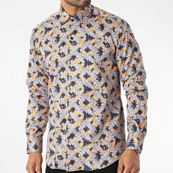 Coupon 🌟 Chemise Manches Longues Floral M6601-9 Bleu Orange de Mackten 🎉