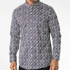 Meilleure affaire 🤩 Chemise Manches Longues Floral M6601-7 Bleu Blanc de Mackten 😉