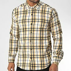 Bon marché 🎉 Chemise Manches Longues A Carreaux Dessen6 Jaune de Mackten 🥰