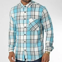 Budget ⭐ Chemise Manches Longues A Carreaux Dessen19 Bleu de Mackten 💯