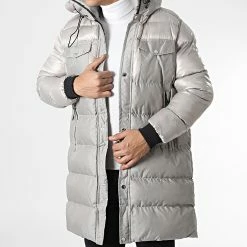 Le moins cher 🌟 Doudoune Longue A Capuche 22K41 Gris de Mackten ⭐